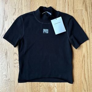 Alexander Wang Foundation Bodycon Mock Neck Short Sleeve Top Black Small